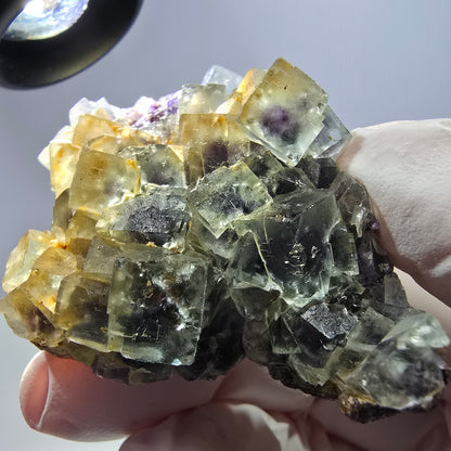 Spécimen de cube de fluorite fantôme transparente, vert-violet, Okorusu, Namibie, 54 x 41 x 22 mm 