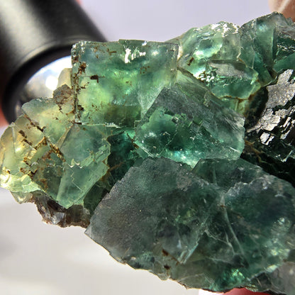 Spécimen de cube de fluorite fantôme transparente, vert parqueté, Okorusu, Namibie, 57 x 44 x 19 mm 