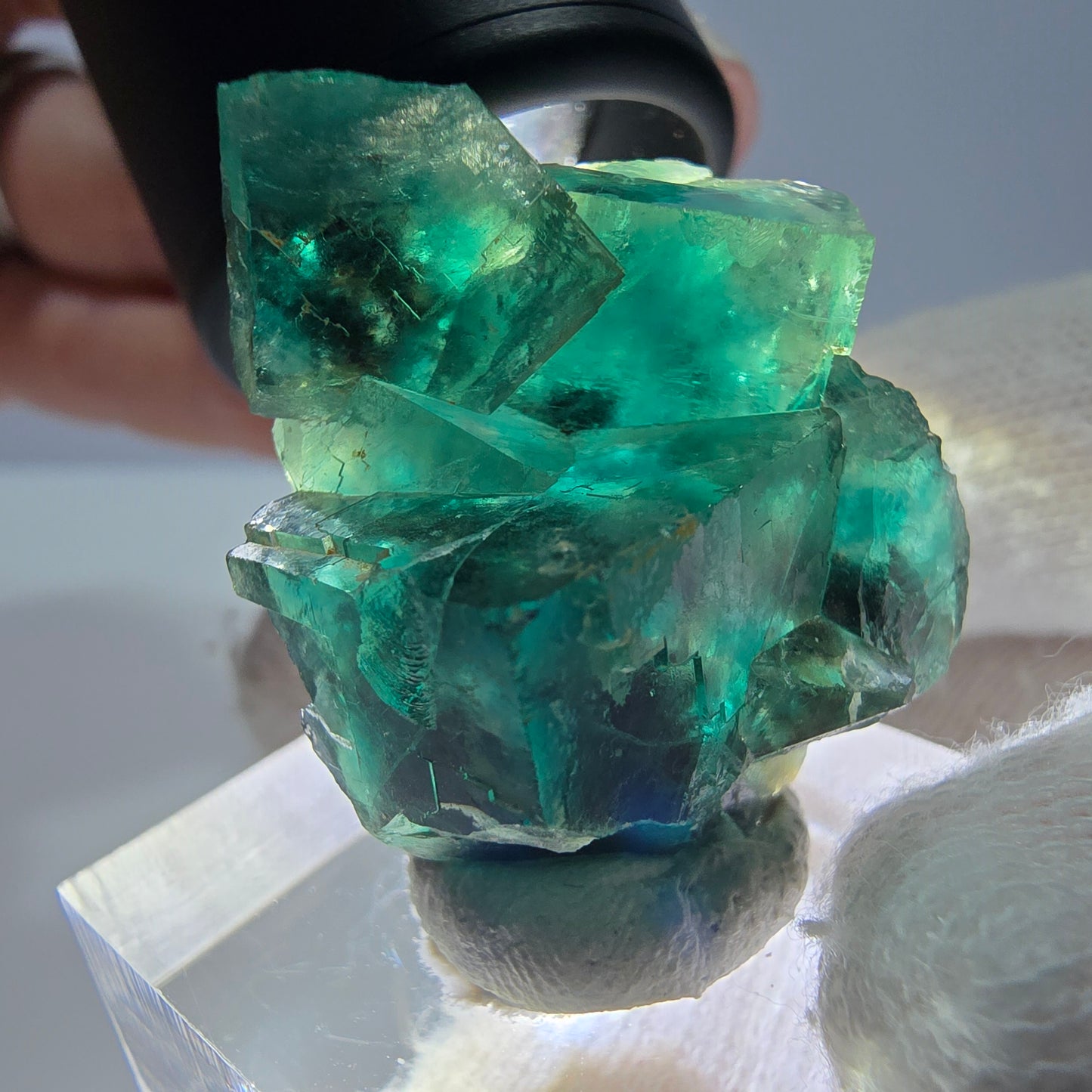 Cube de fluorite fantôme parqueté vert turquoise Okorusu Namibie 29*27*17mm 