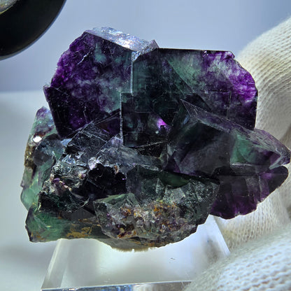 Seltene Phantom Fluorit Würfel Stufe zonal grün lila Okorusu, Namibia 43*38*18mm