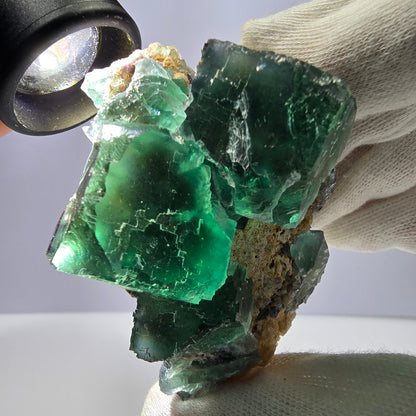 Rare spécimen de cube de fluorite fantôme, parqueté vert Okorusu, Namibie, 72 x 60 x 45 mm 