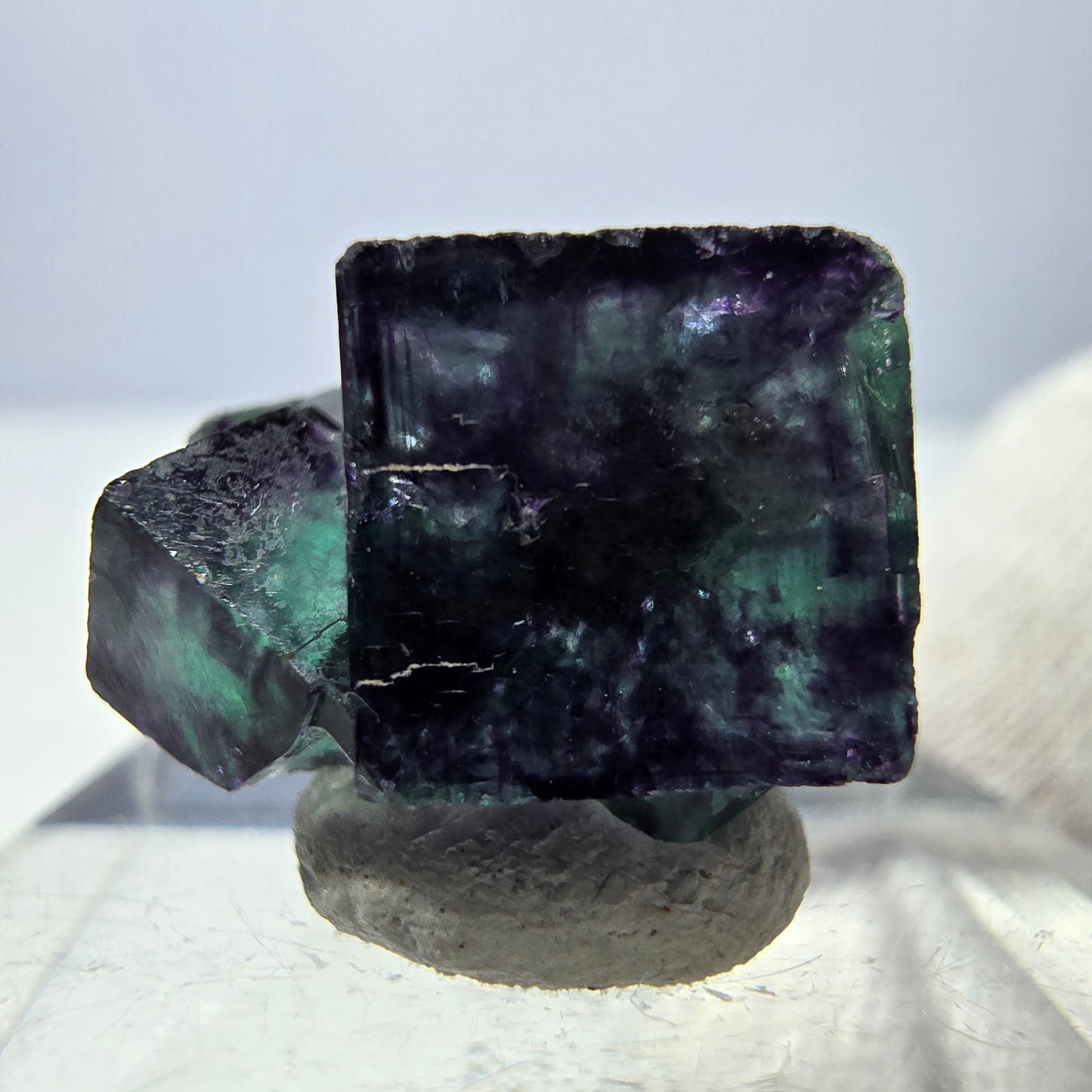 Spécimen de cube de fluorite fantôme zonal, vert violet Okorusu, Namibie 19*15*13mm 