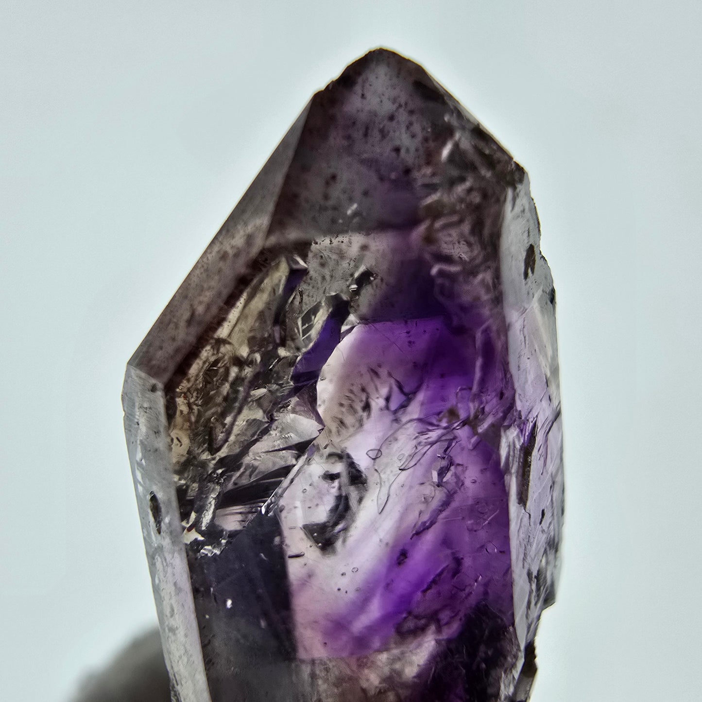Pointe de sceptre d'améthyste fantôme Enhydro, 1x Bubble Brandberg, Namibie 34 x 16 x 14 mm 