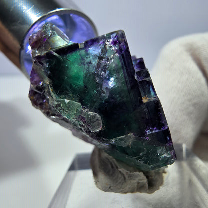 Spécimen zonal de cube de fluorite fantôme, vert violet, Okorusu, Namibie, 34 x 24 x 20 mm 