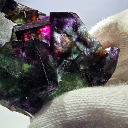 Spécimen de cube de fluorite fantôme transparent, parqueté, zonal, Okorusu, Namibie, 76 x 46 x 28 mm 