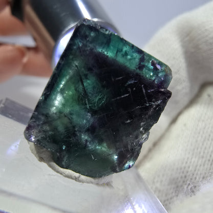 Rare cube de fluorite fantôme, vert violet zonal Okorusu, Namibie 19*20*15 mm 