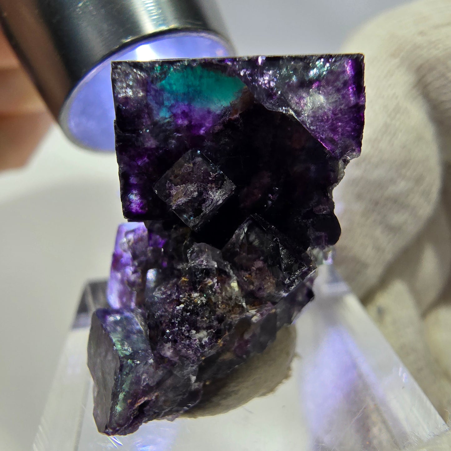 Spécimen rare de cube de fluorite fantôme, vert zonal et violet, Okorusu, Namibie, 32 x 29 x 18 mm 