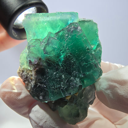 Spécimen de cube de fluorite fantôme transparente, vert parqueté, Okorusu, Namibie, 53 x 40 x 30 mm 