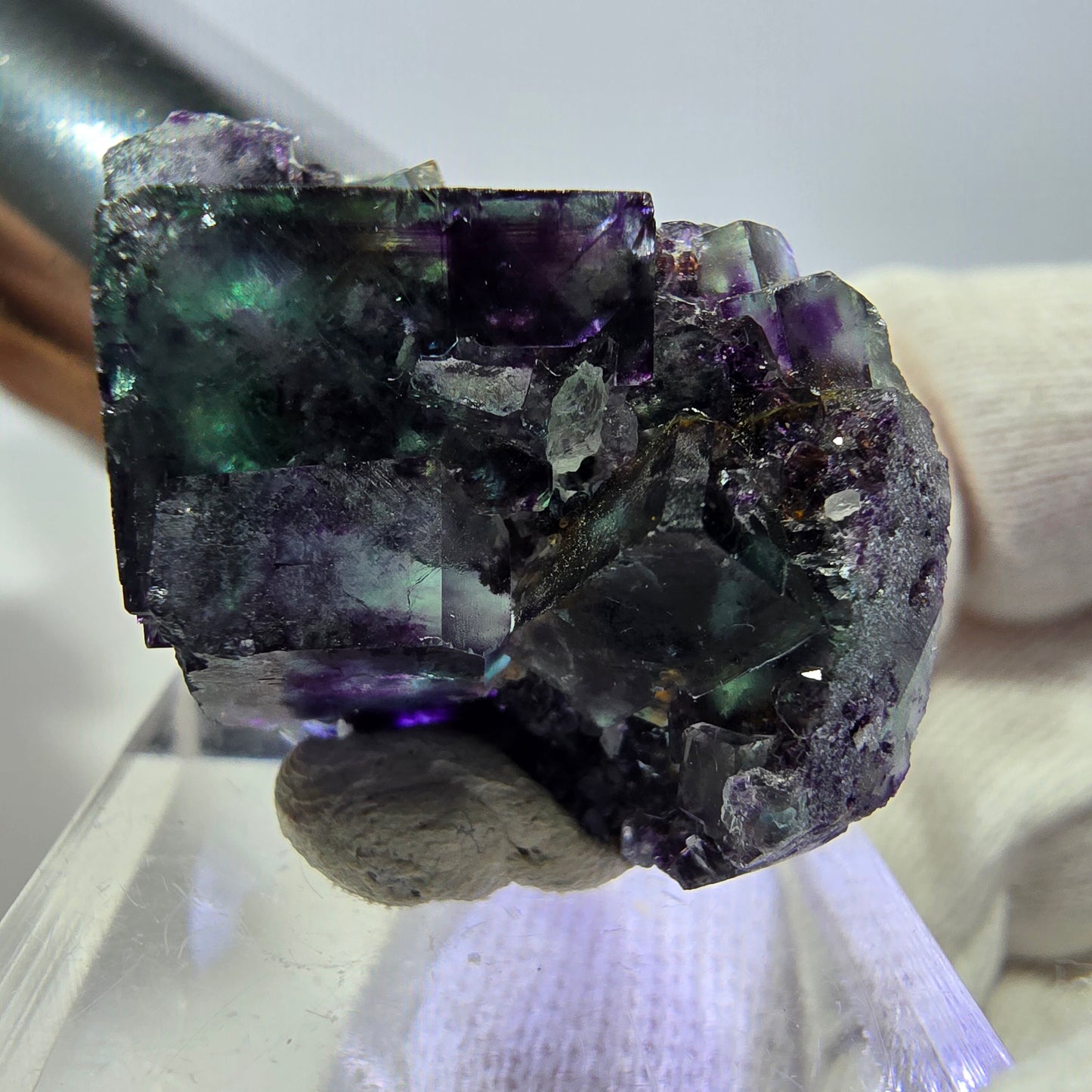 Spécimen zonal de cube de fluorite fantôme, vert violet, Okorusu, Namibie 33 x 22 x 20 mm 
