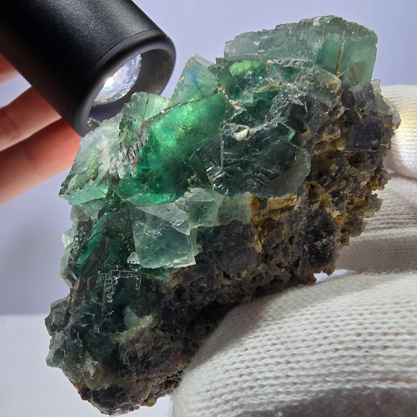 Seltene Phantom Fluorit Würfel Stufe parkettiert grün Okorusu Namibia 74*42*33mm