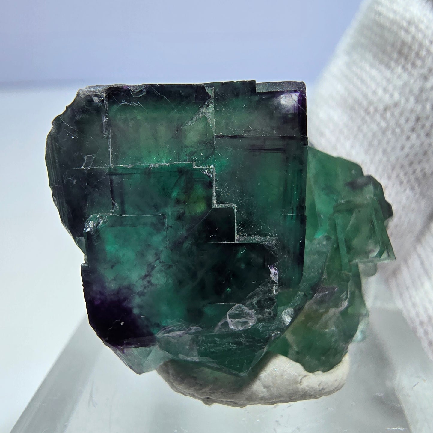 Spécimen rare de cube de fluorite fantôme, vert zonal et violet, Okorusu, Namibie, 30 x 26 x 18 mm 