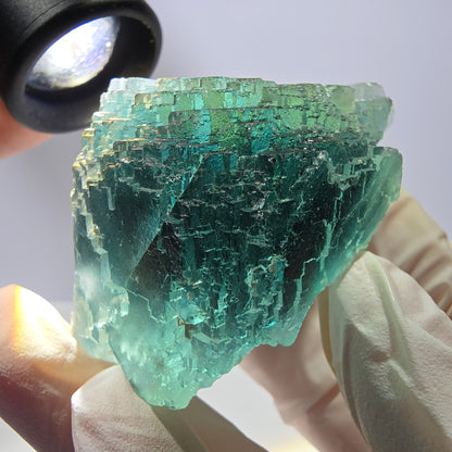 Spécimen de cube de fluorite fantôme transparente, vert parqueté, Okorusu, Namibie, 65 x 46 x 28 mm 