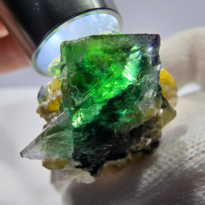 Spécimen de cube de fluorite fantôme zonal, de muscovite et de tourmaline Schorl, Erongo, Namibie, 31 x 24 x 27 mm 