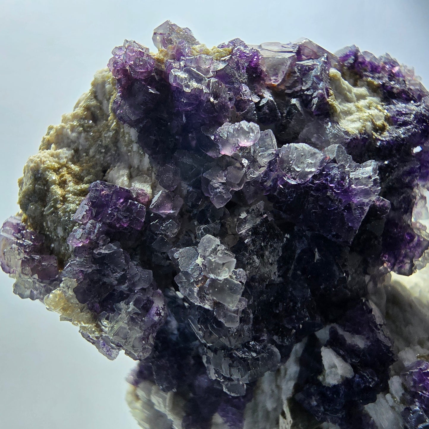 Cube de fluorite fantôme, hyalite, spécimen d'orthose, Erongo, Namibie, 73 x 52 x 49 mm 