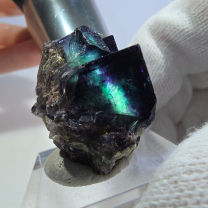 Seltene Phantom Fluorit Würfel Stufe zonal grün lila Okorusu, Namibia 33*27*21mm