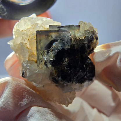 Rare cube de fluorite fantôme, spécimen de quartz vert violet Okorusu Namibie 34*28*25mm 