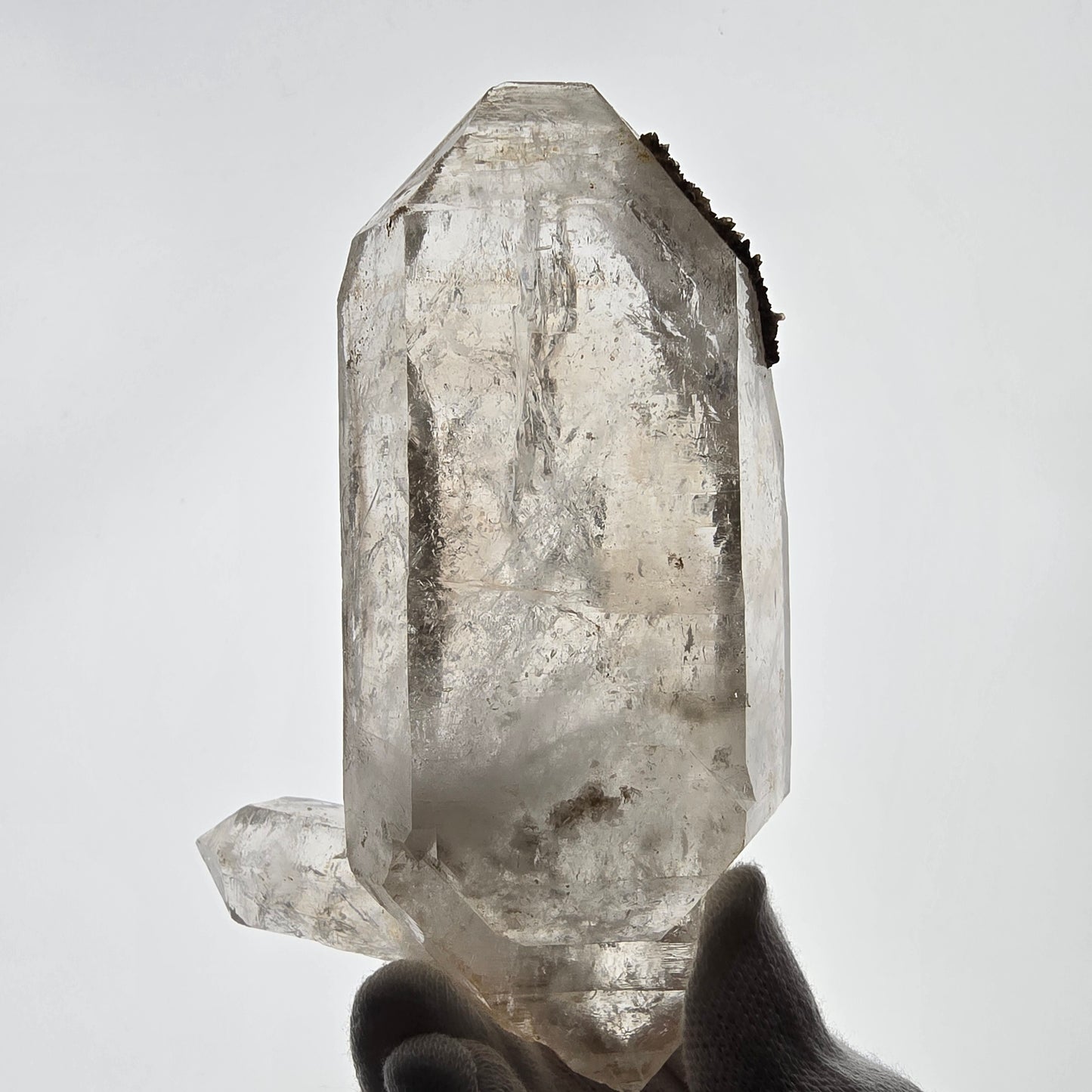 Quartz fumé squelette Enhydro DT, calcite UV, 3x Bubble Valentine Pocket Namibie 121 x 76 x 35 mm 