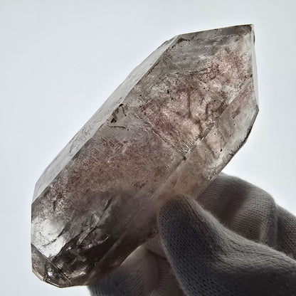 Sceptre fantôme squelette en quartz fumé DT, poche Saint-Valentin en calcite UV, Namibie 97 x 44 x 37 mm 