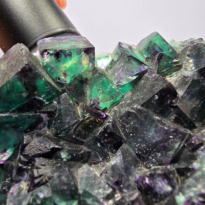 Grand spécimen de cube de fluorite fantôme, vert violet Okorusu Namibie 99*74*32mm 