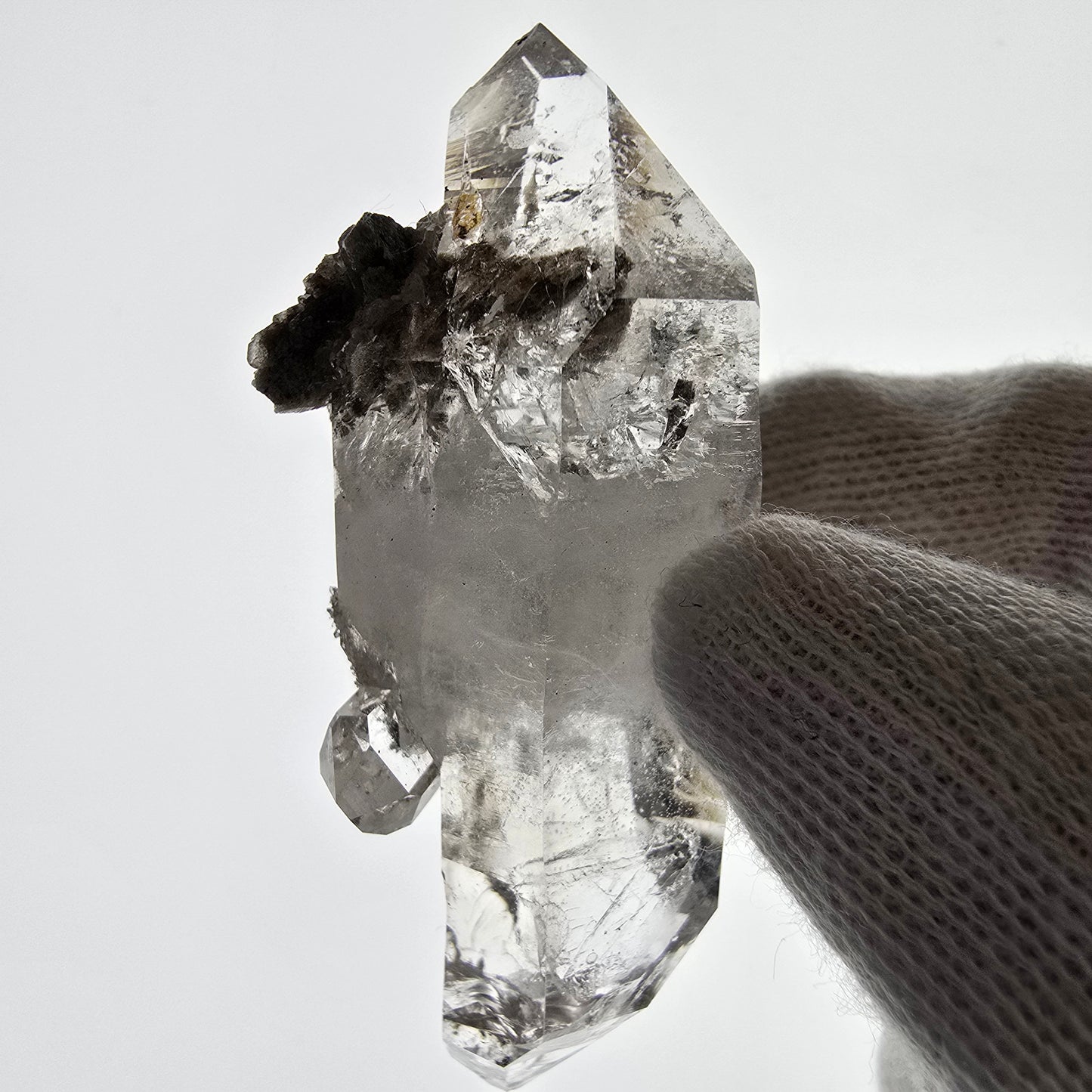 Sceptre DT en quartz fumé squelette Enhydro, 1x pochette Saint-Valentin à bulles, Namibie 60 x 23 x 21 mm 