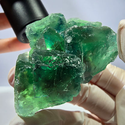 Spécimen de cube de fluorite fantôme transparente, vert parqueté, Okorusu, Namibie, 55 x 45 x 23 mm 
