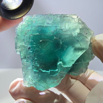 Spécimen de cube de fluorite fantôme transparente, vert parqueté, Okorusu, Namibie, 60 x 44 x 40 mm 