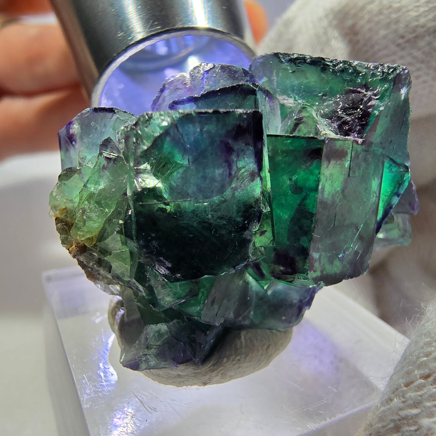 Clear Phantom Fluorite Cube Specimen zonal green purple Okorusu, Namibia 32*24*15mm 