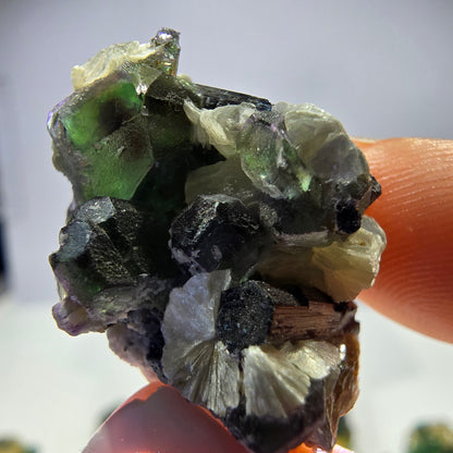 Lot de 16 fluorites fantômes, hyalites, tourmalines Schörl, muscovites, marches d'Erongo, Namibie 