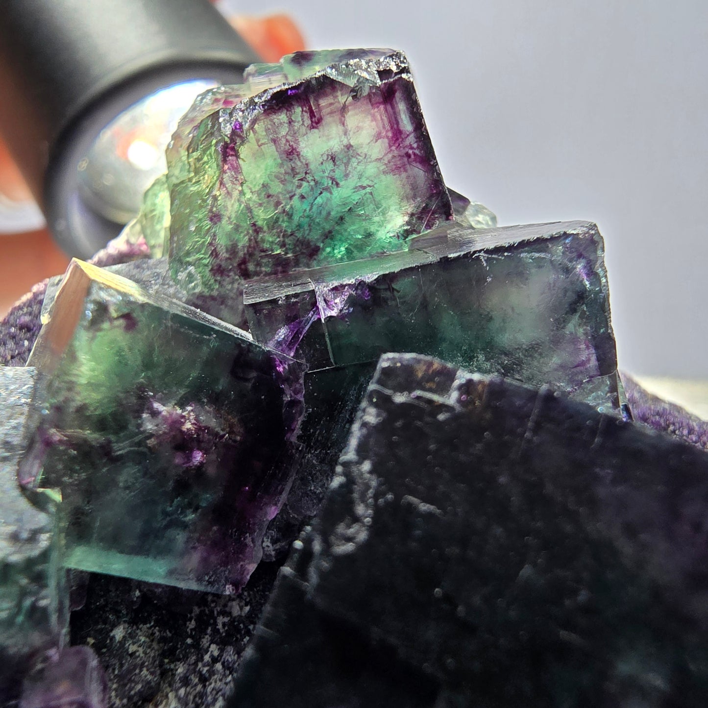 Phantom Fluorite Cube Specimen, double-sided green purple Okorusu Namibia 76*55*41mm 