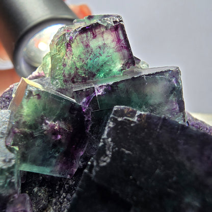 Phantom Fluorite Cube Specimen, double-sided green purple Okorusu Namibia 76*55*41mm 