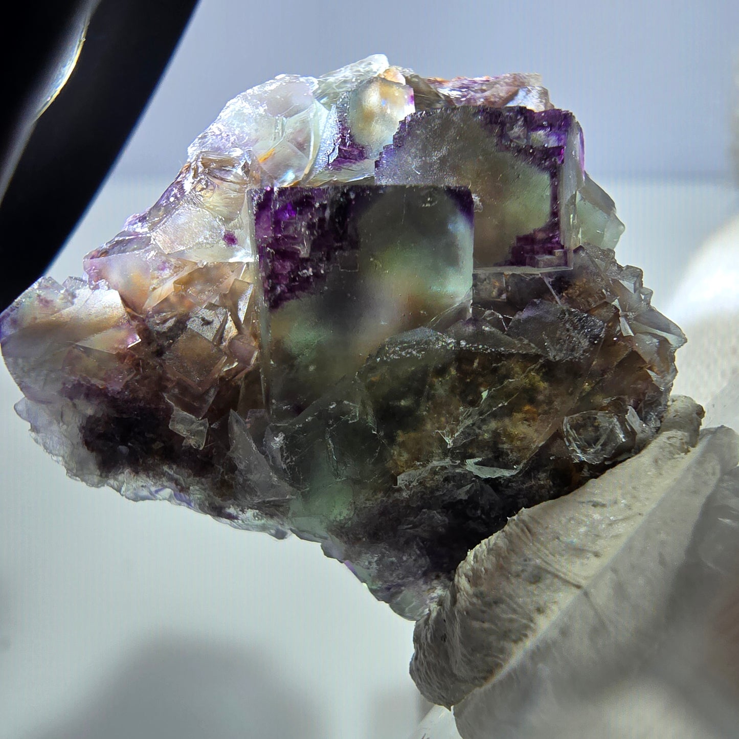 Seltene Phantom Fluorit Würfel Stufe zonal grün lila Okorusu, Namibia 26*26*25mm