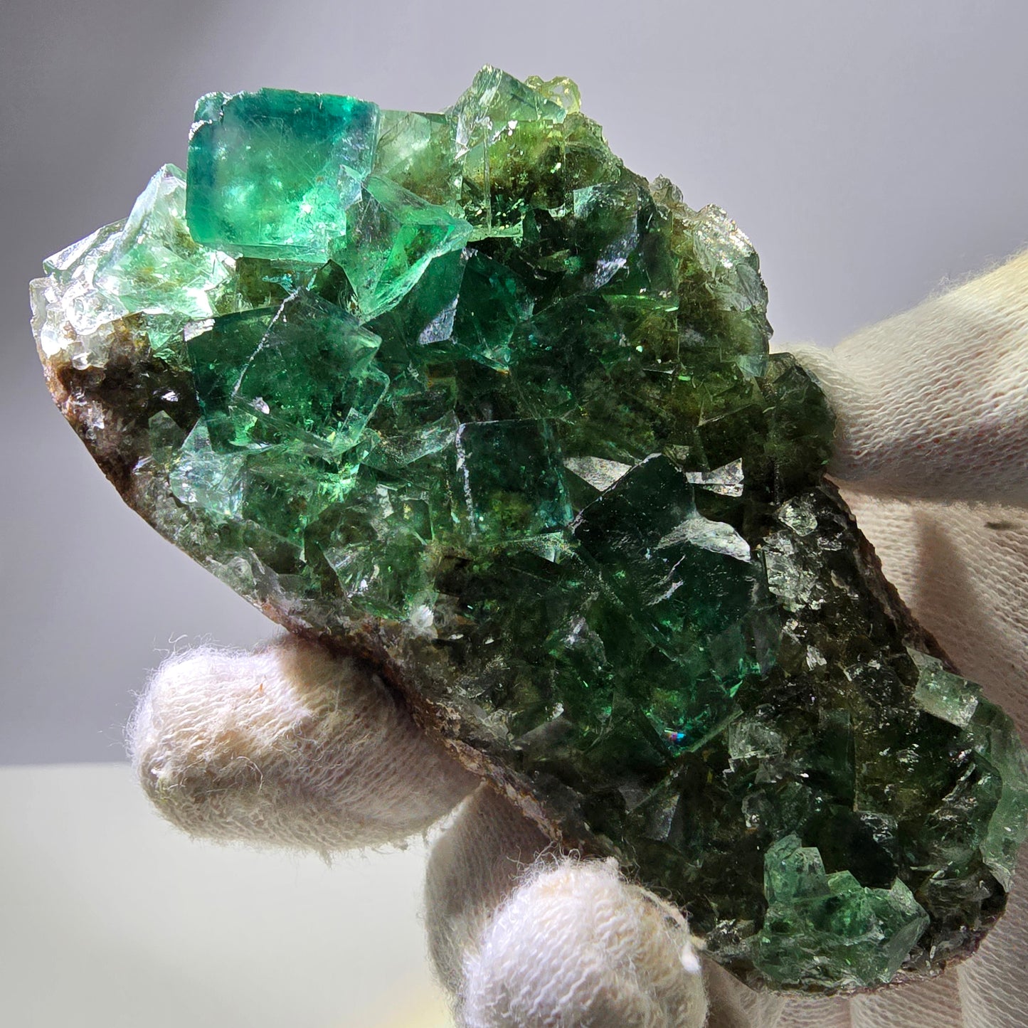Spécimen de cube de fluorite fantôme transparente, parqueté Okorusu Namibie 95*54*21mm 