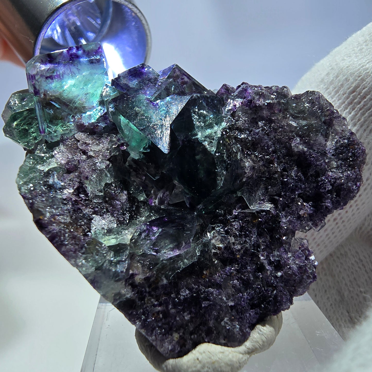 Seltene Phantom Fluorit Würfel Stufe zonal grün lila Okorusu, Namibia 43*36*15mm