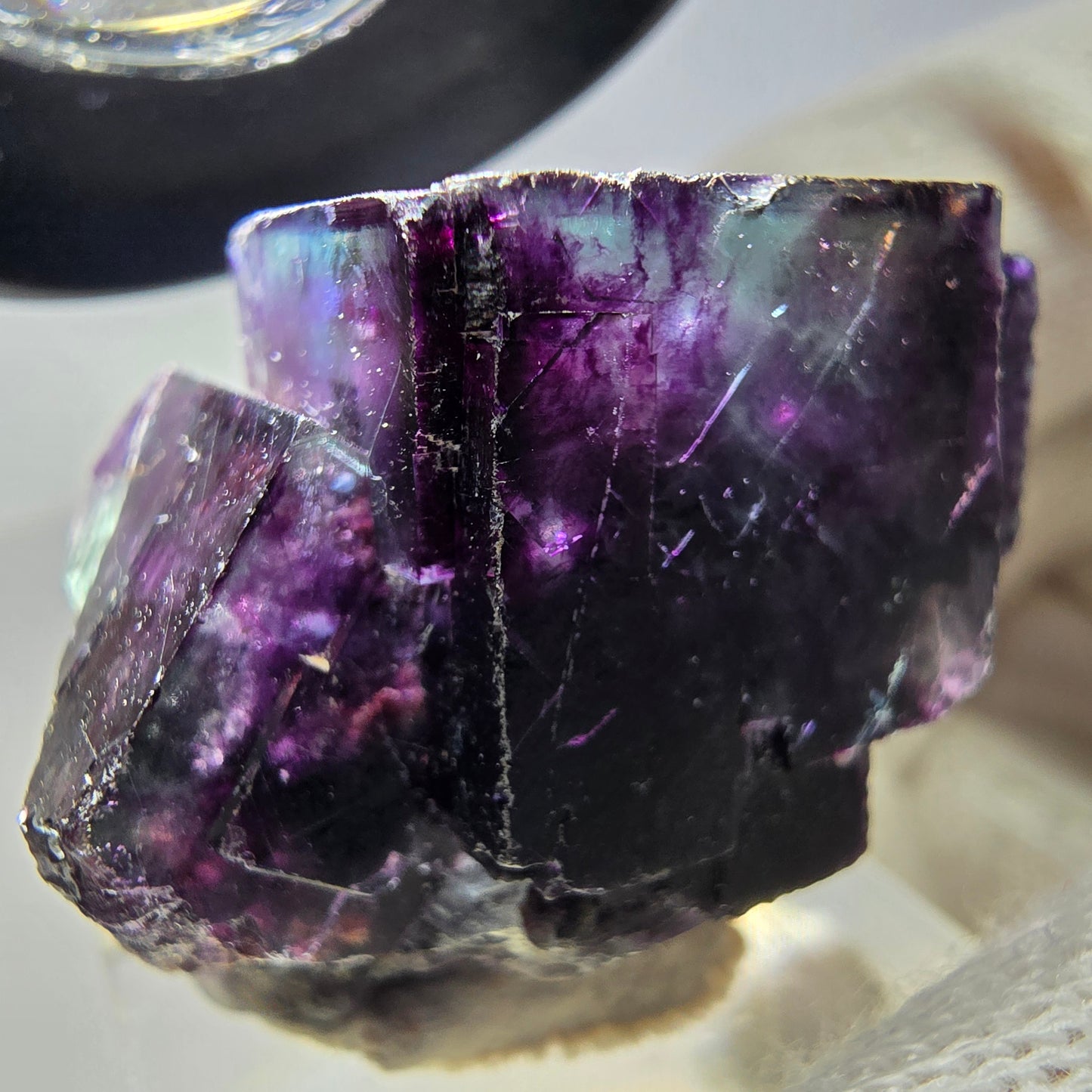 Spécimen rare de cube de fluorite fantôme, vert zonal et violet, Okorusu, Namibie, 37 x 29 x 20 mm 