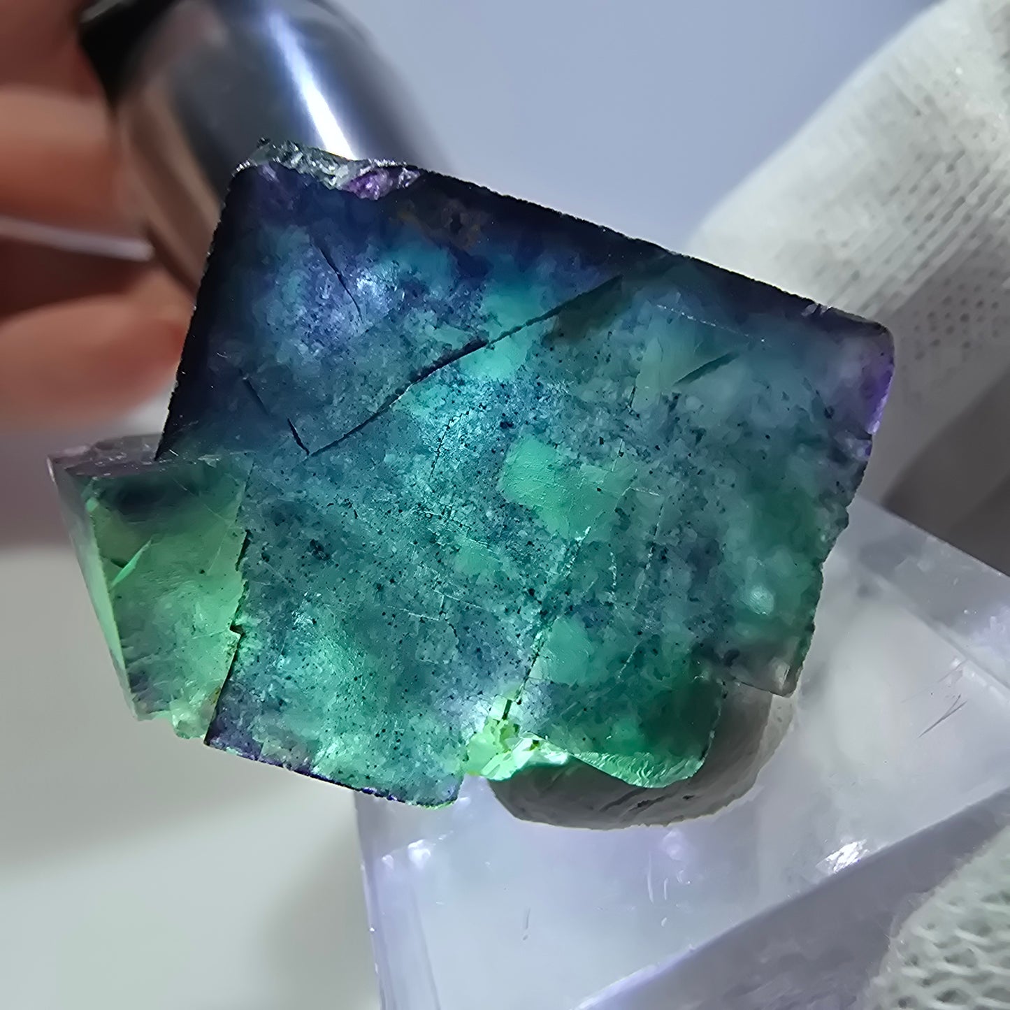 Seltene Phantom Fluorit Würfel Stufe zonal grün lila Okorusu, Namibia 31*27*17mm