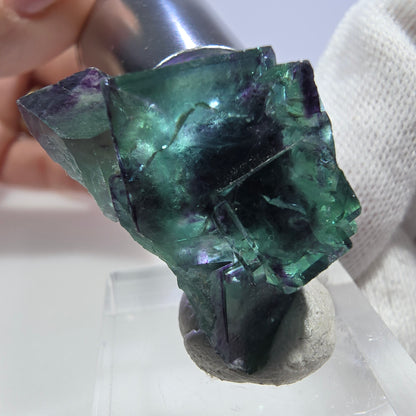 Rare spécimen de cube de fluorite fantôme, vert-violet zonal, Okorusu, Namibie, 31 x 21 x 15 mm 