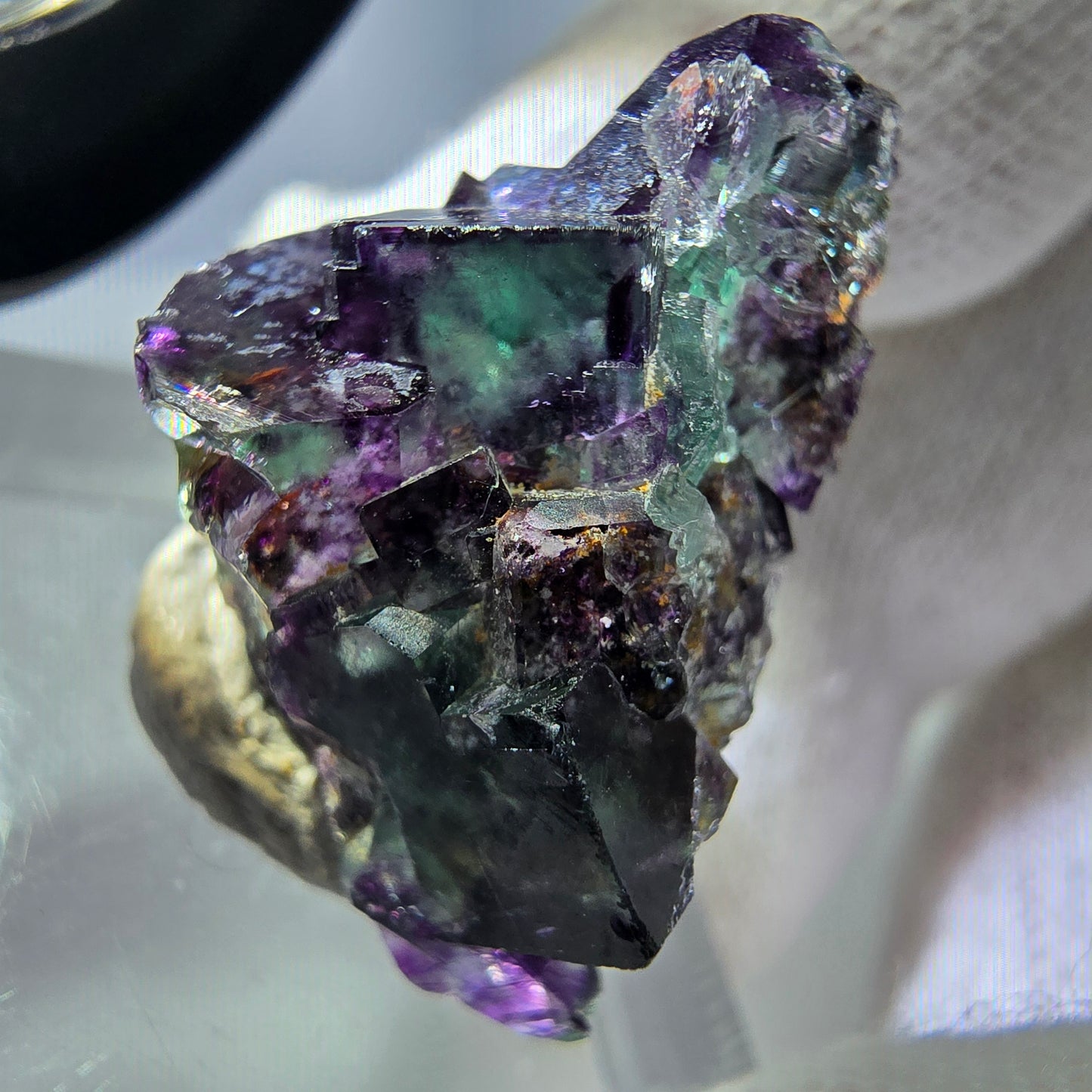 Seltene Phantom Fluorit Würfel Stufe zonal grün lila Okorusu, Namibia 29*21*15mm