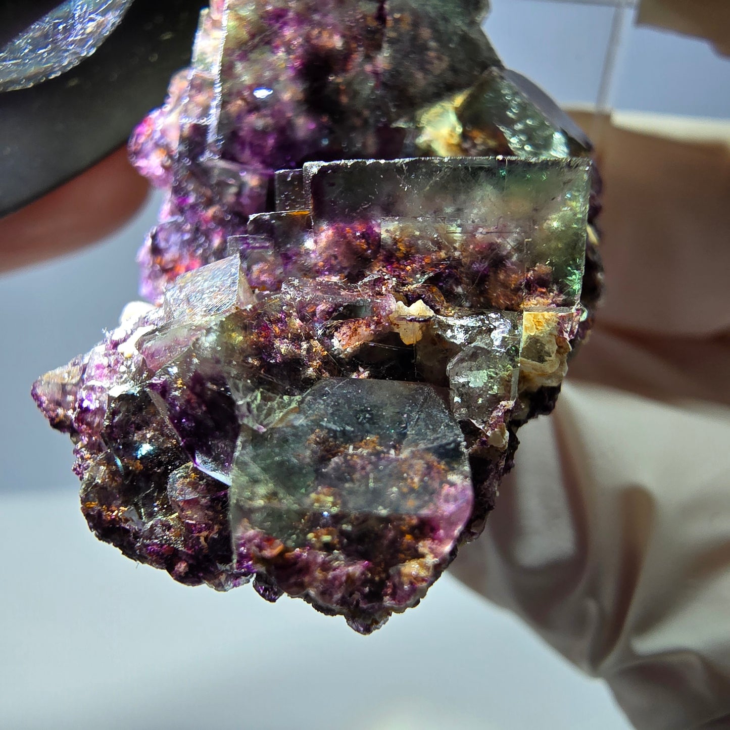 Phantom Fluorit Würfel, Quarz Stufe, grün lila Okorusu, Namibia 39*29*18mm