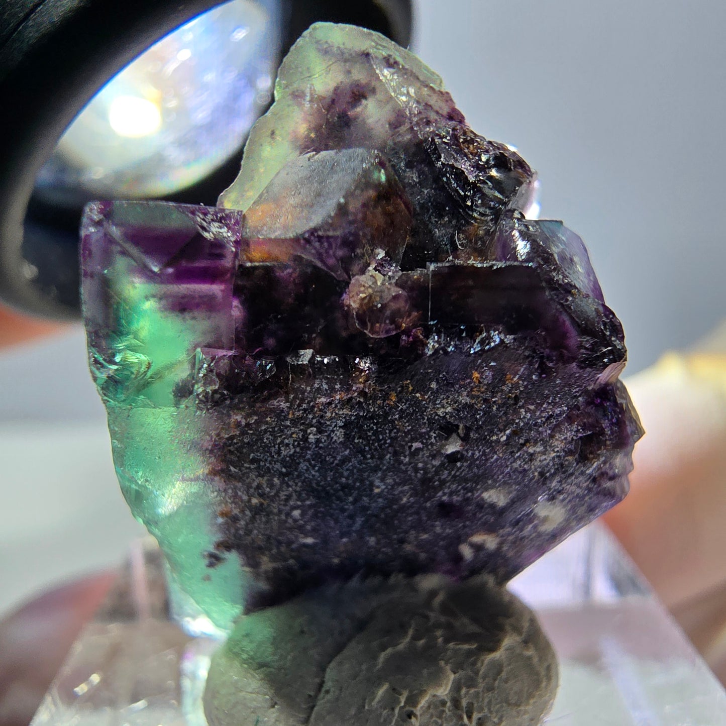 Phantom Fluorit Würfel Stufe, parkettiert grün lila Okorusu, Namibia 27*19*16mm