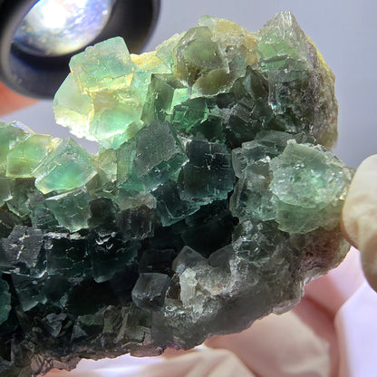 Rare cube de fluorite fantôme, spécimen de quartz vert Okorusu, Namibie, 55 x 33 x 24 mm 
