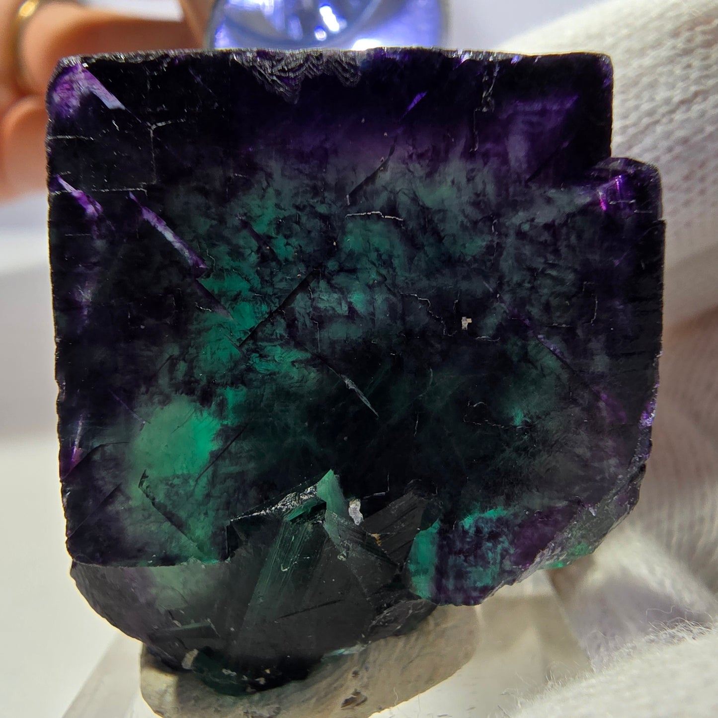 Klare Phantom Fluorit Würfel Stufe zonal grün lila Okorusu, Namibia 37*32*29mm