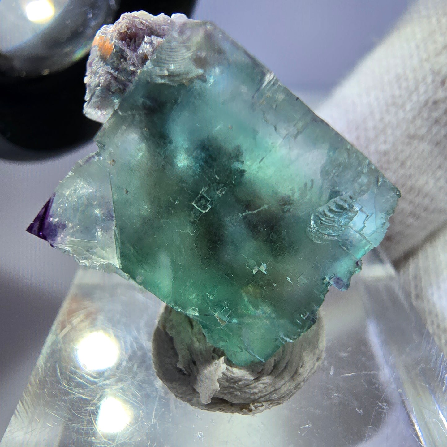 Seltener Phantom Fluorit Würfel, zonal, parkettiert Okorusu, Namibia 24*21*14mm