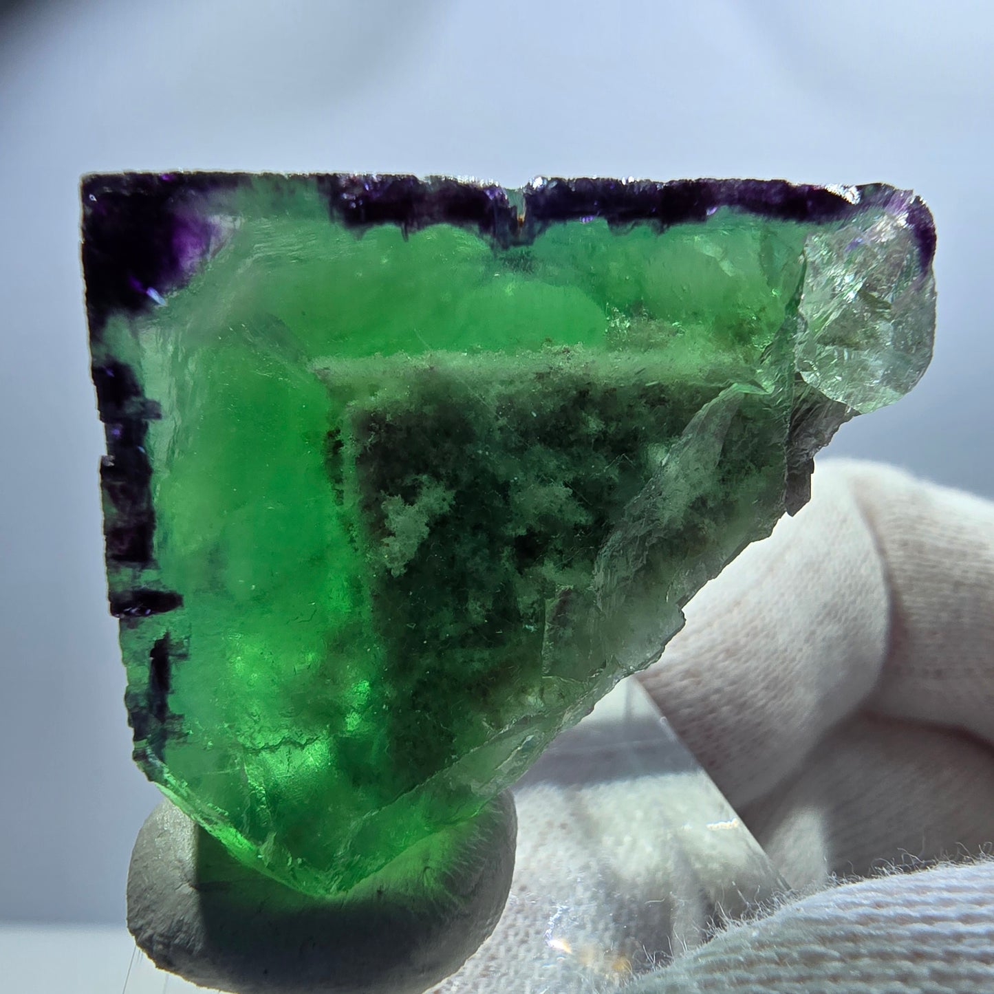 Klarer Phantom Fluorit Würfel, zonal grün lila Okorusu, Namibia 41*24*28mm