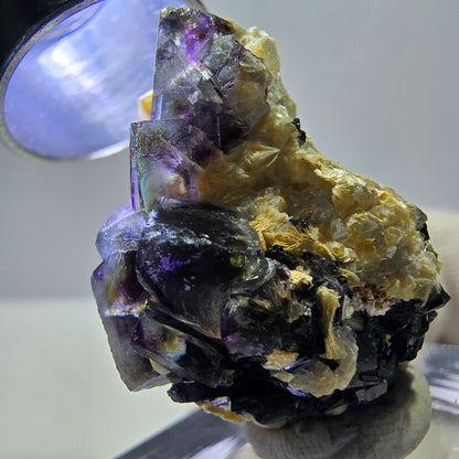 Spécimen de fluorite fantôme colorée, tourmaline scholle, muscovite, Erongo, Namibie, 30 x 19 x 20 mm 