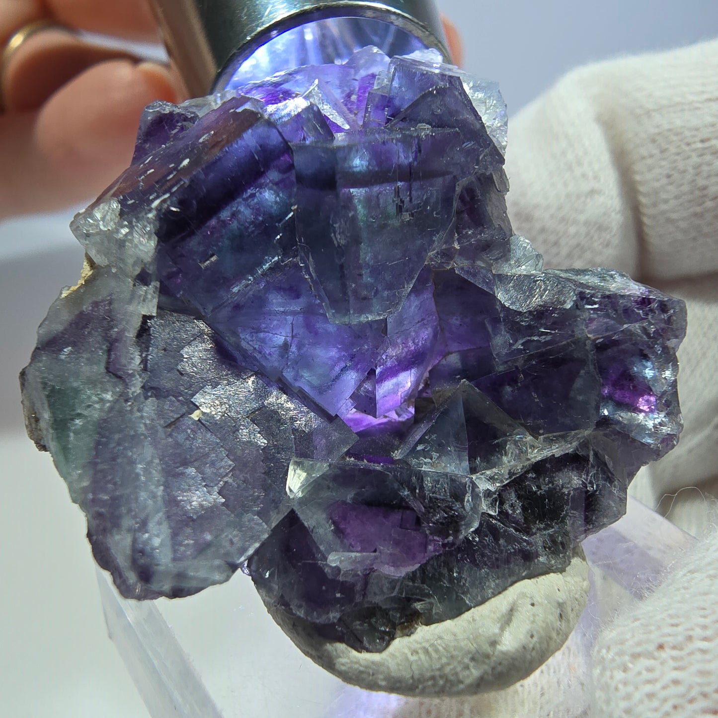 Klare Phantom Fluorit Würfel Stufe zonal grün lila Okorusu, Namibia 35*33*14mm
