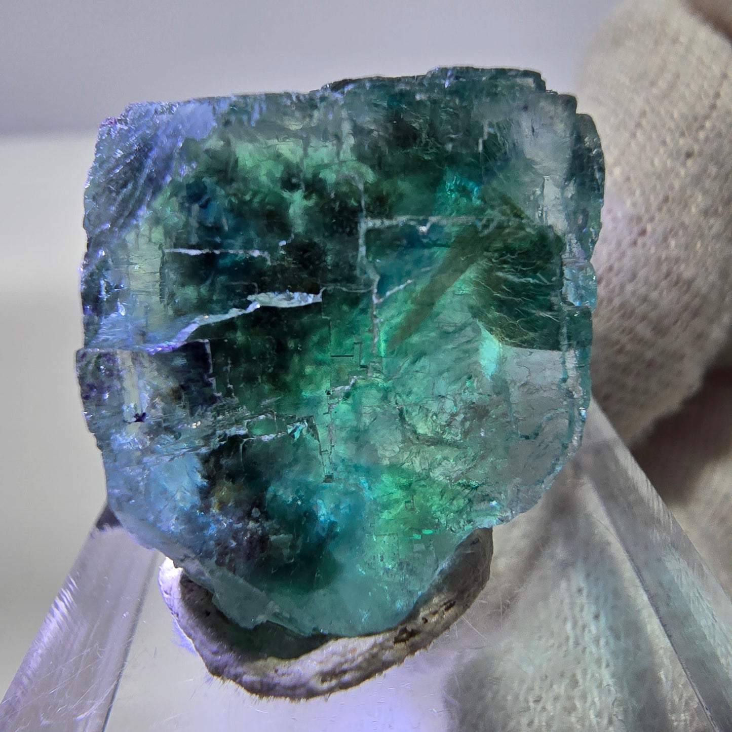 Rare cube de fluorite fantôme, vert parqueté Okorusu, Namibie 26*26*15mm 