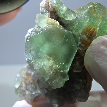 Rare cube de fluorite fantôme, spécimen de quartz vert violet Okorusu Namibie 47 x 28 x 25 mm 