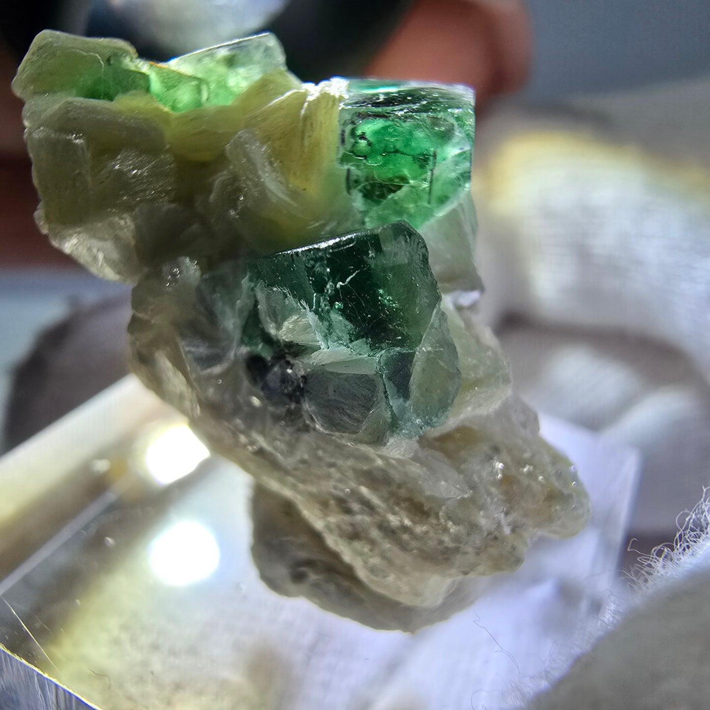 Phantom Fluorit Würfel, Muskovit Stufe Erongo, Namibia 29*19*15mm