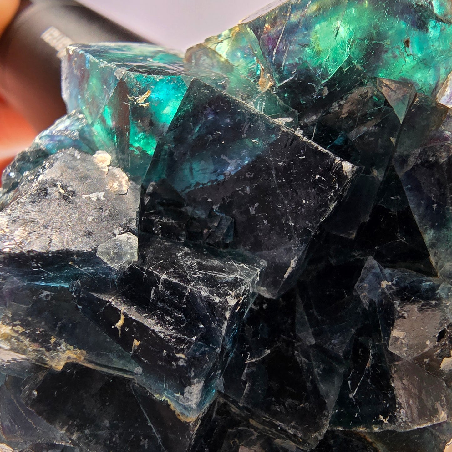 Rare spécimen de cube de fluorite fantôme, zonal – Nouvelle découverte ! Okorusu, Namibie, 67 x 62 x 27 mm 