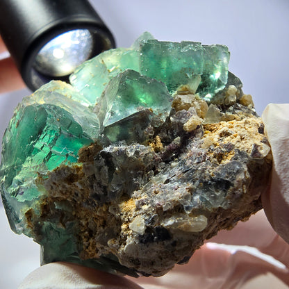 Spécimen de cube de fluorite fantôme transparente, vert parqueté, Okorusu, Namibie, 50 x 41 x 40 mm 